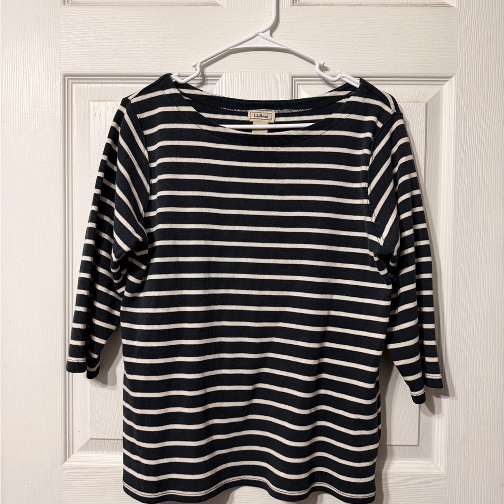L.L. Bean Navy and Cream Striped Shirt